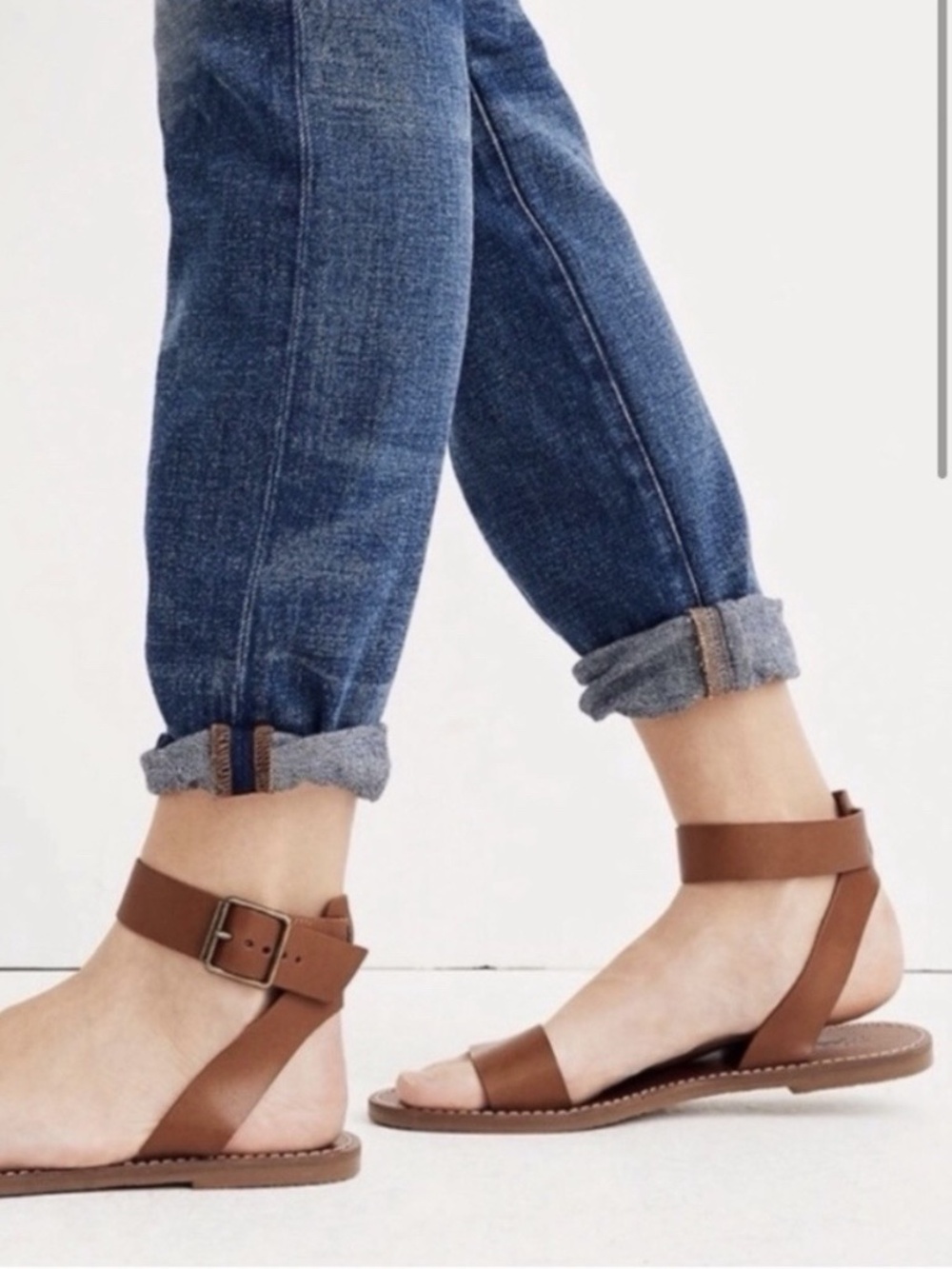 Madewell The Boardwalk Brown Leather Ankle Strap Flat Sandals Size 7.5